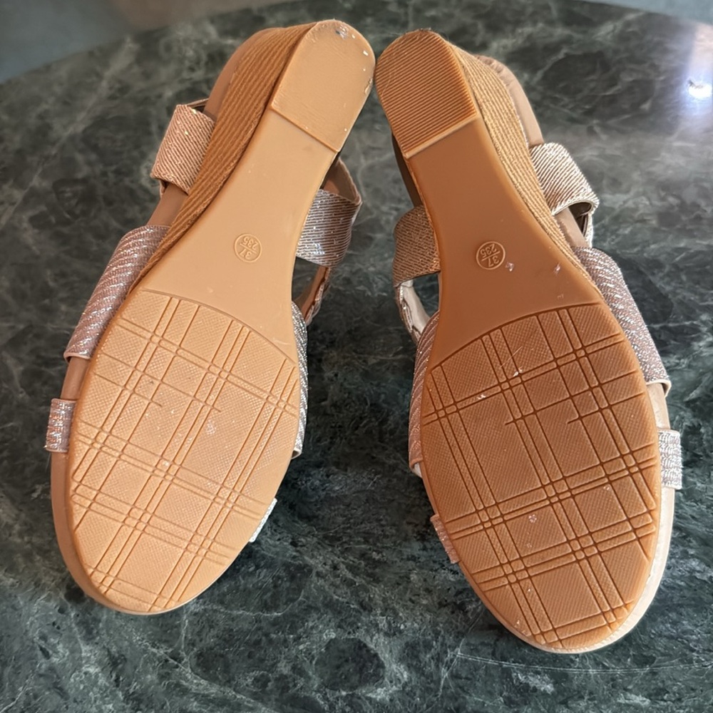 XIANGLV Women’s SZ 6 Sparkly Pale Pink Braided Stretch Strap Wedge Heel Sandals - Picture 6 of 12